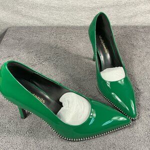 Mallyteeds Pumps Shoes Womens Size 7 Green Pointed Toe Stud Trim Stiletto Heels
